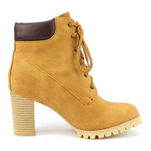 Women short lace up chunky heel ankle boots