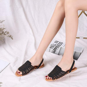 Women woven braided peep toe flat slingback sandals