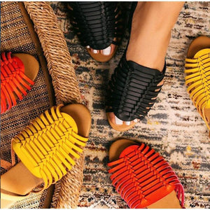 Women woven braided peep toe flat slingback sandals