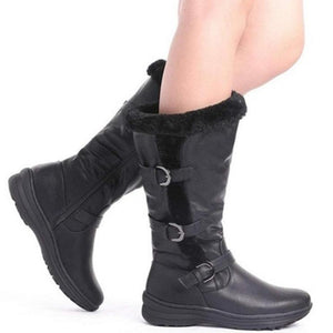 Women Fashion Buckle Strap Flat Heel Winter Lining Faux Fur Snow Boots