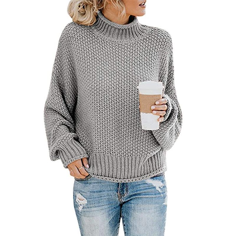 Women Winter Kint Crew Neck Turtleneck Sweater