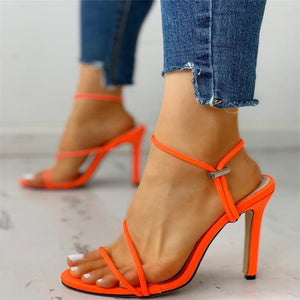 Women open toe elastic strap stiletto sexy high heels