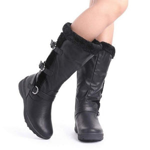 Women Fashion Buckle Strap Flat Heel Winter Lining Faux Fur Snow Boots
