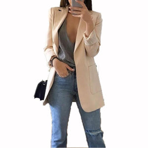 Women slim fit turn-down collar long sleeve business suit overcoat