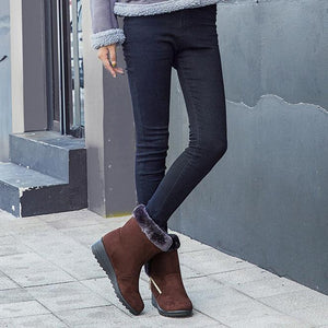 Women flat heel side zipper faux fur short winter snow boots