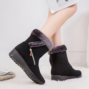 Women flat heel side zipper faux fur short winter snow boots