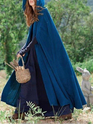 Women hooded cape solid color long duster coat