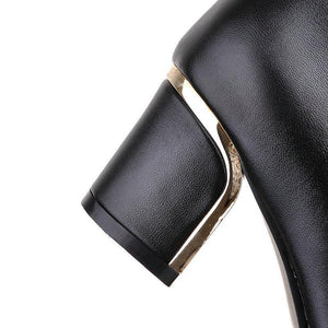 Women solid color slip on chunky heel knee high boots