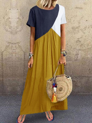 Women Summer Beach Bohemia Color Block Plus Size Maxi Dresses - fashionshoeshouse