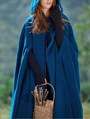 Women hooded cape solid color long duster coat