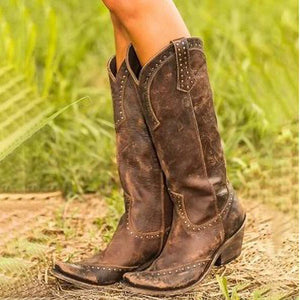 Bohemian cowboy boots for wedding mid calf western boots retro boots for bride