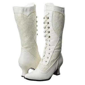 Women's vintage louis heels mid calf boots lace embroidery pointed toe elegant boots