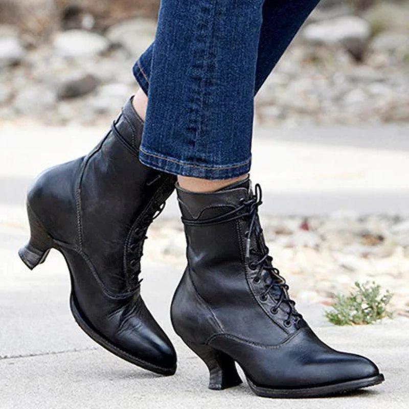 Stiletto heel lace-up boots retro pointed toe boots
