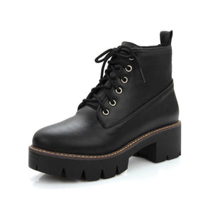 Women platform boots chunky heel lace up combat boots casual