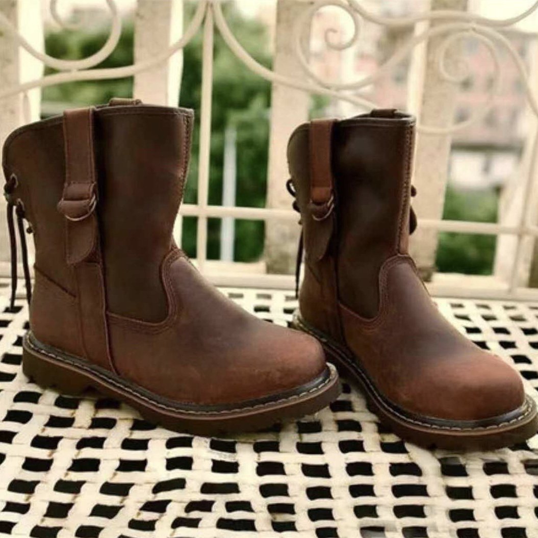 Women chunky platform back lace up short brown booties