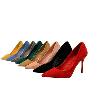 Women 3" pointed toe stiletto yellow heels | closed toe shallow stilettos