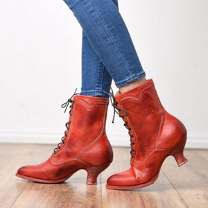 Stiletto heel lace-up boots retro pointed toe boots