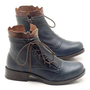 Retro lace-up ankle boots with zippers women's block heel round toe boots all season daily boots