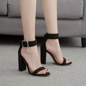 Women peep toe buckle strap side hollow chunky high heels
