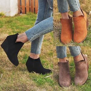 Fashion wedge boots side slit round toe ankle boots