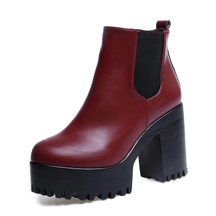 Women chunky high heel platform side zipper chelsea boots