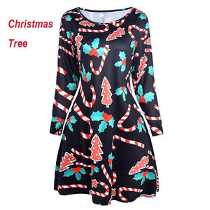 2019 Christmas Women Premium Round Neck Long Sleeve Floral Print Dress - Getcomfyshoes