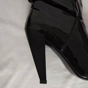 Women knee high stiletto high heel slouch suqare toed boots