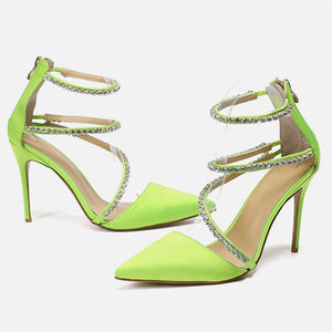 Women pointed toe rhinestone strappy sexy stiletto heels