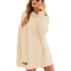 Women knit long sleeve pullover solid color turtleneck sweater