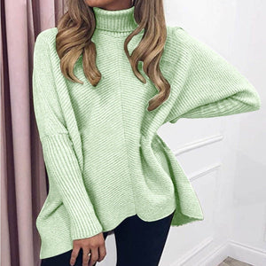 Women knit batwing long sleeve pullover turtleneck sweater