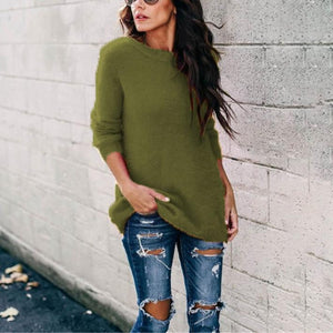 Women long sleeve knitted crew neck pullover sweater