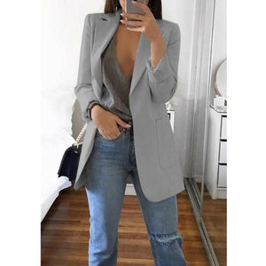 Women slim fit turn-down collar long sleeve business suit overcoat