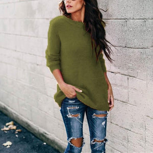 Women knit long sleeve pullover crew neck sweater