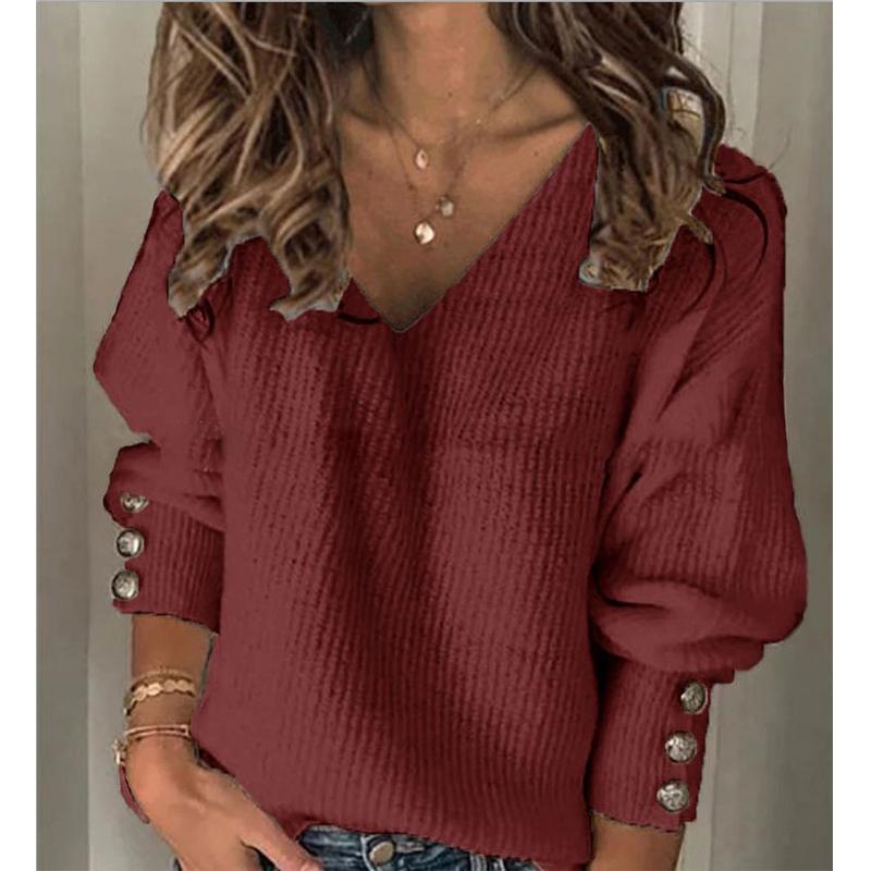 Women fashion knit long sleeve pullover v neck sweater