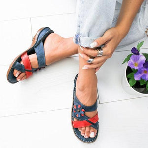 Flowers Slides Low Heel Slip On Flat Sandals - GetComfyShoes