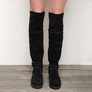 Wedge heel knee high boots suede retro ankle strap buckle long boots