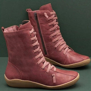 Retro lace-up boots with zippers soft ankle boots casual daliy boots