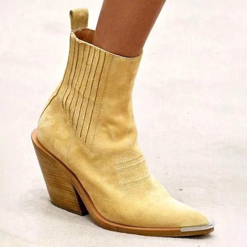 Women's suede ankle boots pointed toe block heel fashion ankle boots