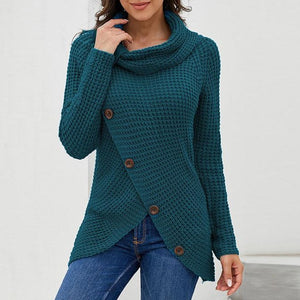 Asymmetrical Knit Buckles Turtle Neck Sweaters For Women