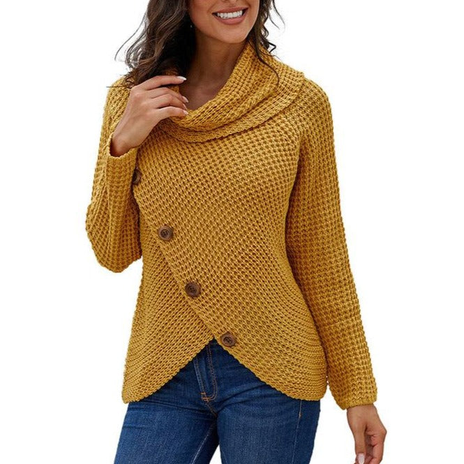 Asymmetrical Knit Buckles Turtle Neck Sweaters For Women