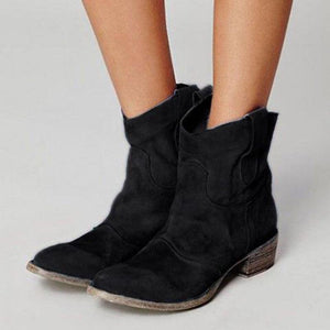 Retro pointed toe ankle boots suede low block heel boots