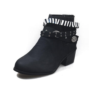 Ankle strap boots block heel ankle boots for women retro short boots
