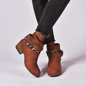 Ankle strap boots block heel ankle boots for women retro short boots