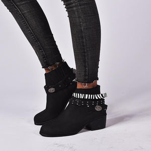 Ankle strap boots block heel ankle boots for women retro short boots