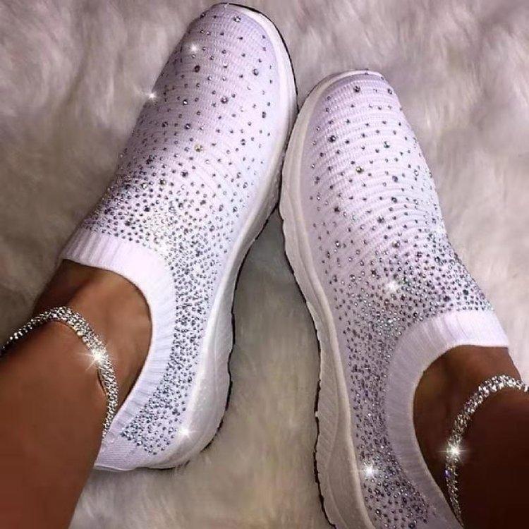 Women Rhinestone Sneakers Soft Breathable Sock Sneakers - fashionshoeshouse