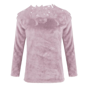 Women lace flower hollow solid color pullover sweater