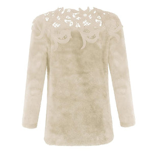 Women lace flower hollow solid color pullover sweater