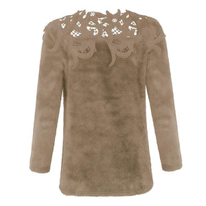 Women lace flower hollow solid color pullover sweater