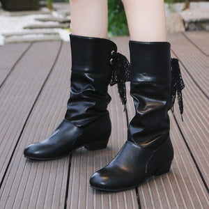 Women back lace up bowknot mid calf boots