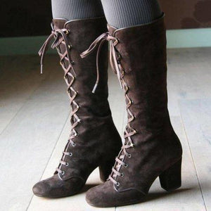 Women Fashion Chunky Lace Up Steampunk Gothic Vintage Style Retro Punk Boots - Getcomfyshoes